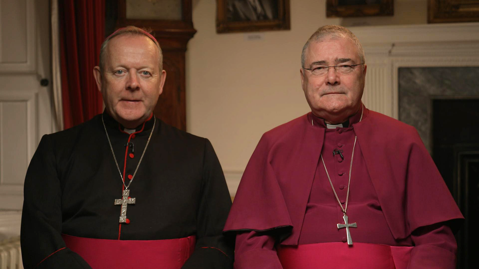 Archbishops Eamon Martin and John McDowell at the filming of this year's RTÉ Christmas Day message in Armagh Observatory.